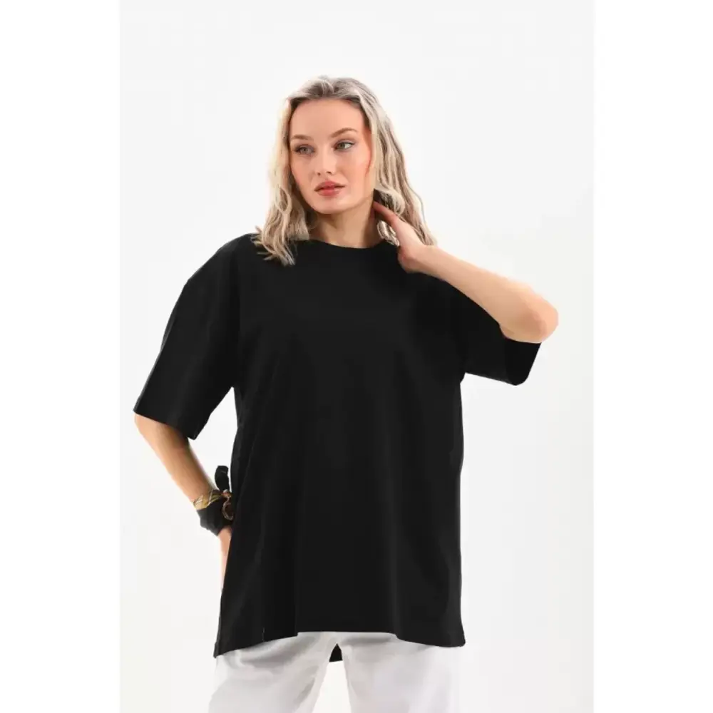 Lucky Life Unisex Bisiklet Yaka 20/1 Düz Oversize T-Shirt - Siyah