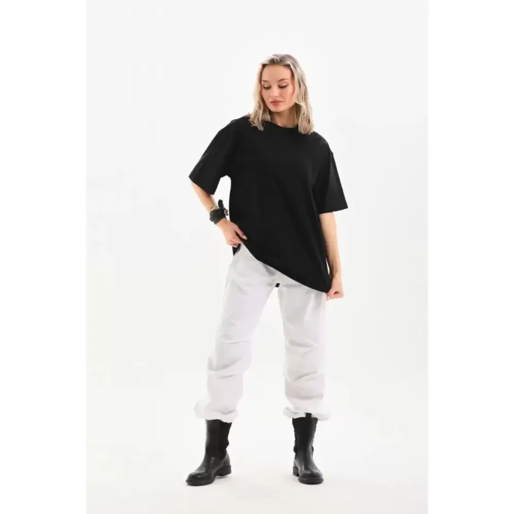 Lucky Life Unisex Bisiklet Yaka 20/1 Düz Oversize T-Shirt - Siyah