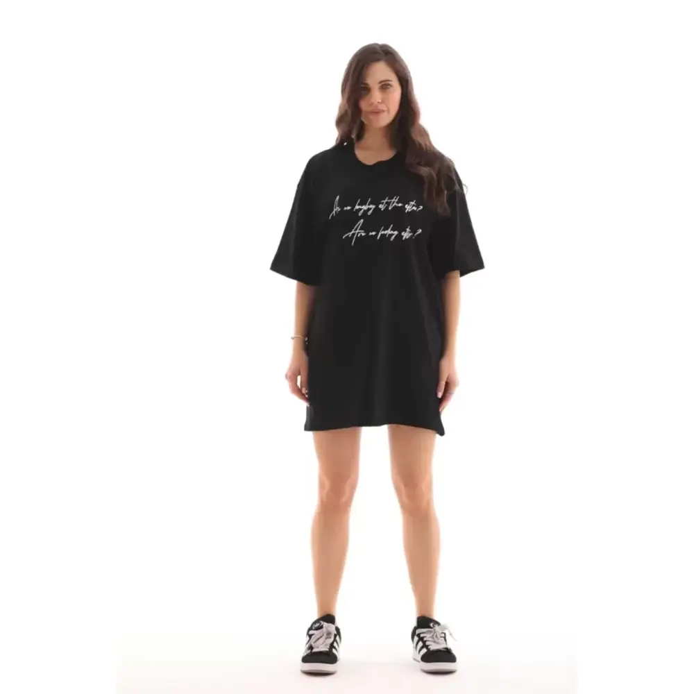Lucky Life Unisex  Bisiklet Yaka Baskılı Oversize T-Shirt - Siyah
