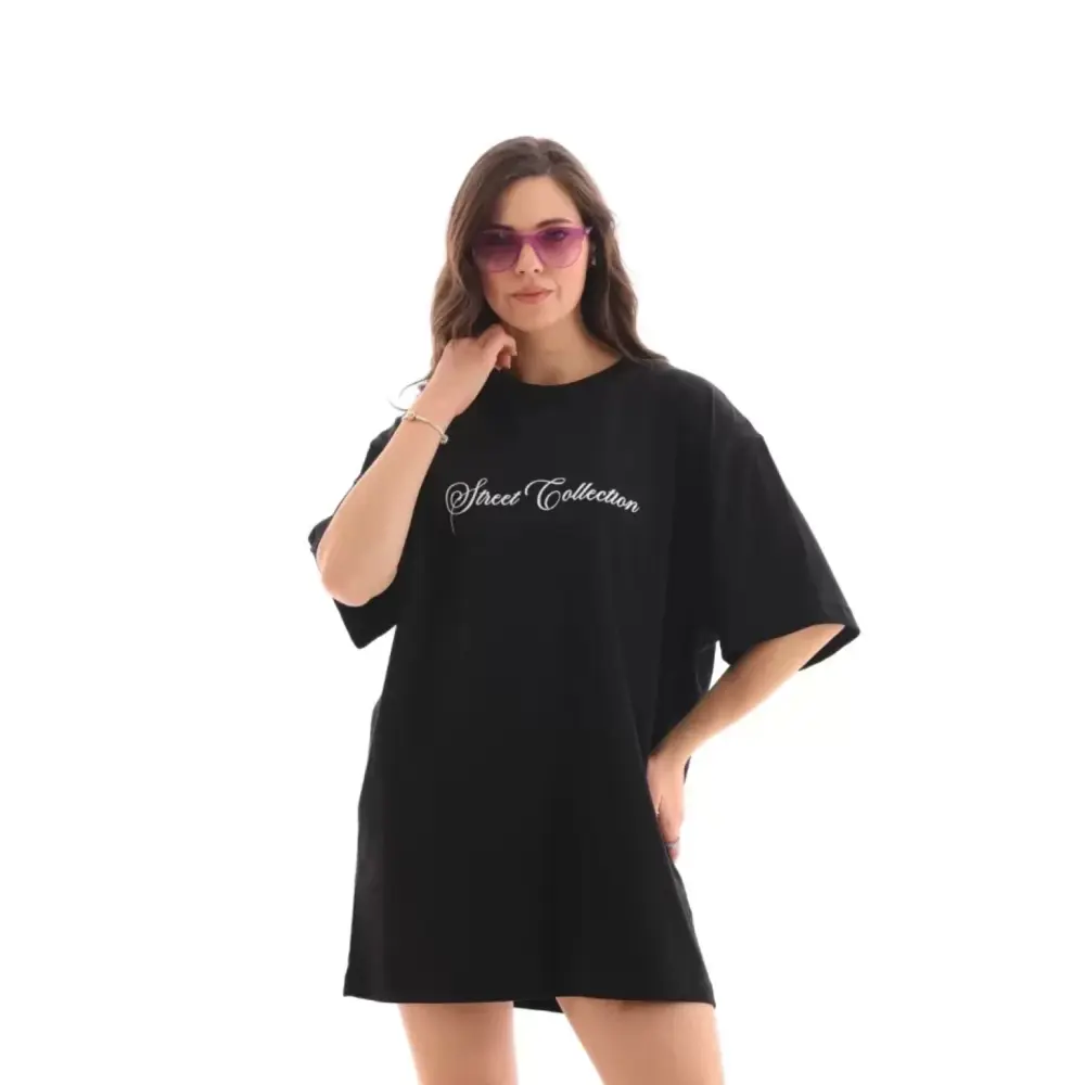 Lucky Life Unisex  Bisiklet Yaka Baskılı Oversize T-Shirt - Siyah