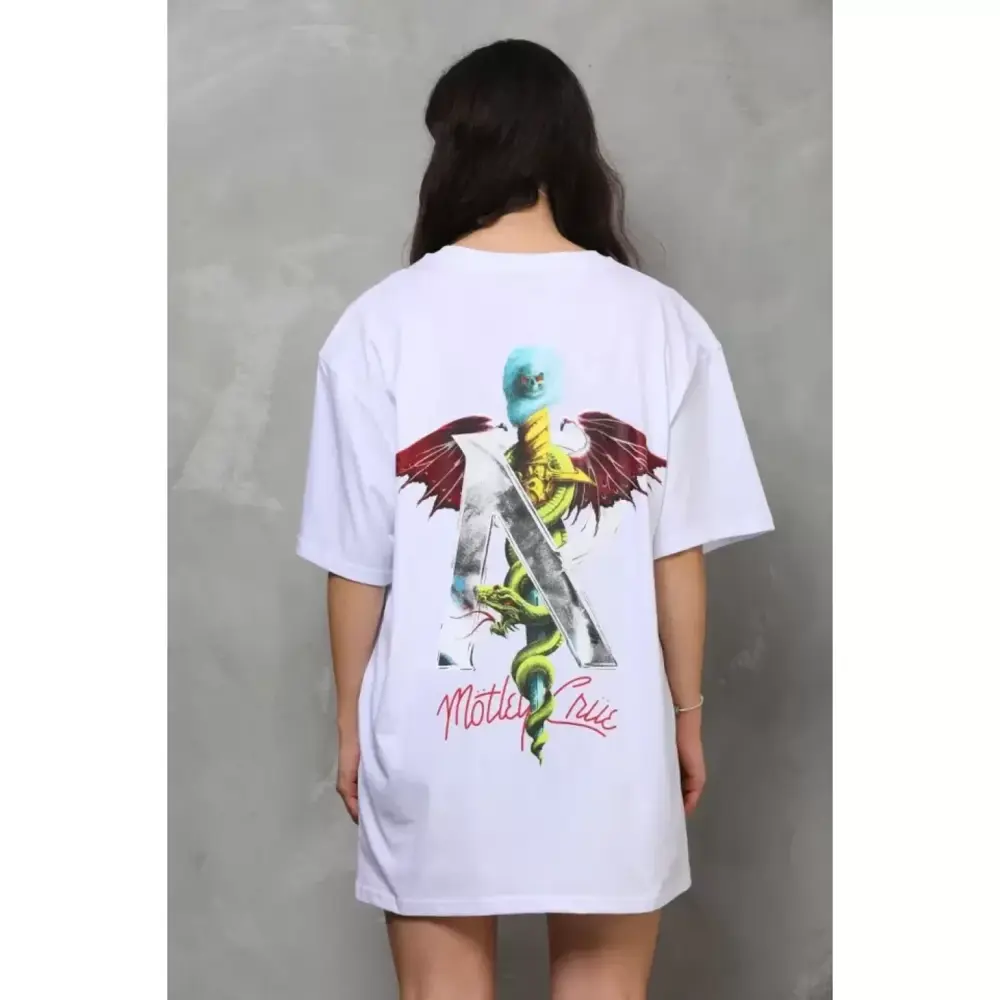 Lucky Life Unisex  Bisiklet Yaka Baskılı Oversize T-Shirt - Beyaz