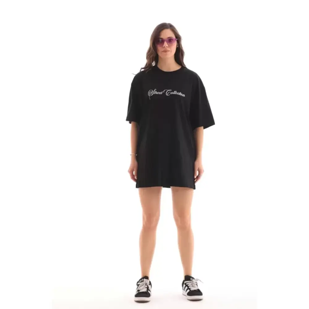 Lucky Life Unisex  Bisiklet Yaka Baskılı Oversize T-Shirt - Siyah