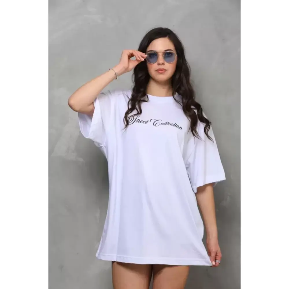 Lucky Life Unisex  Bisiklet Yaka Baskılı Oversize T-Shirt - Beyaz