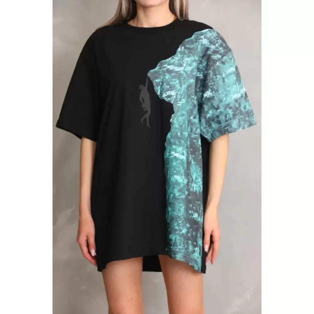 Lucky Life Unisex Bisiklet Yaka Baskılı Oversize T-Shirt - Siyah