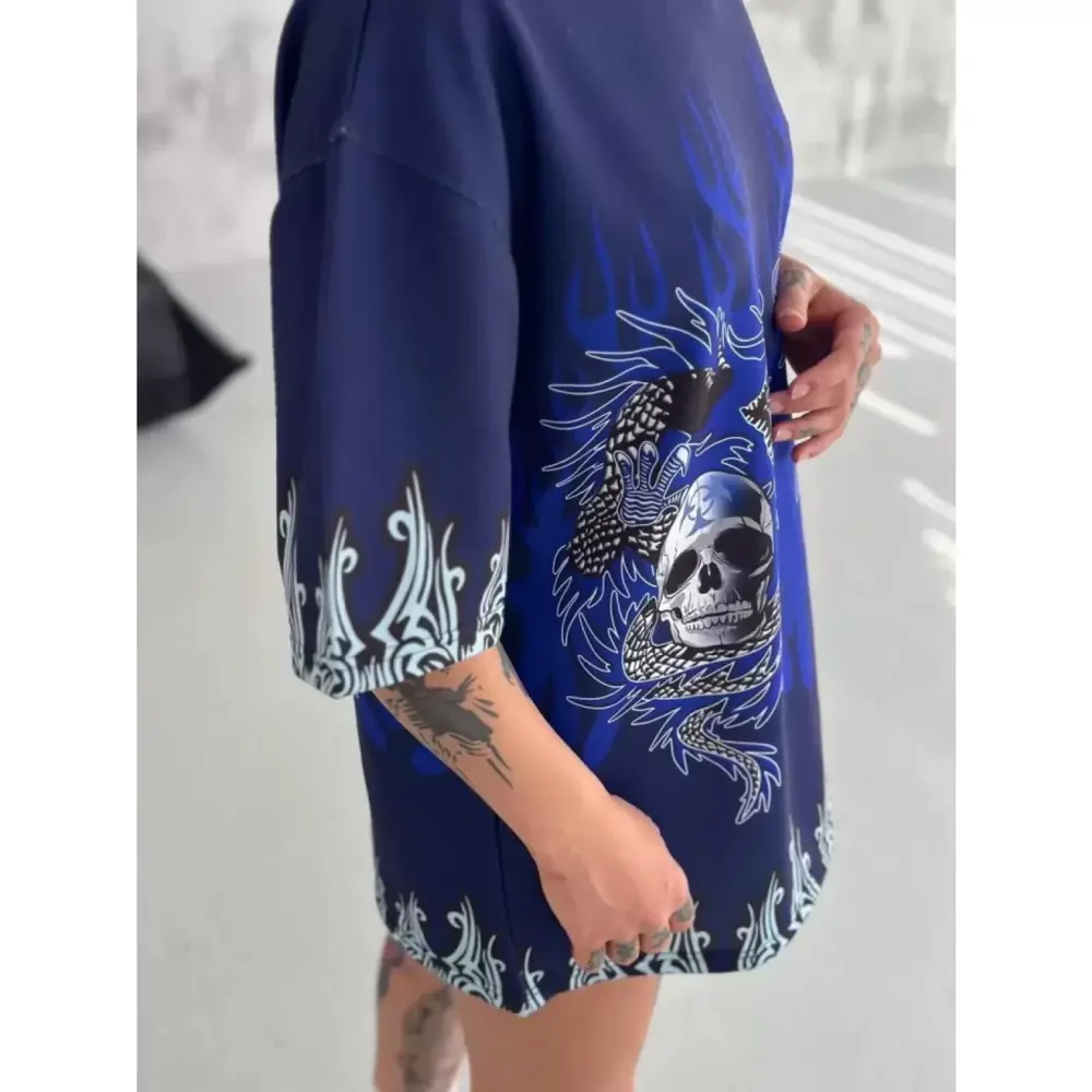 Lucky Life Unisex Bisiklet Yaka Baskılı Oversize T-Shirt - Lacive