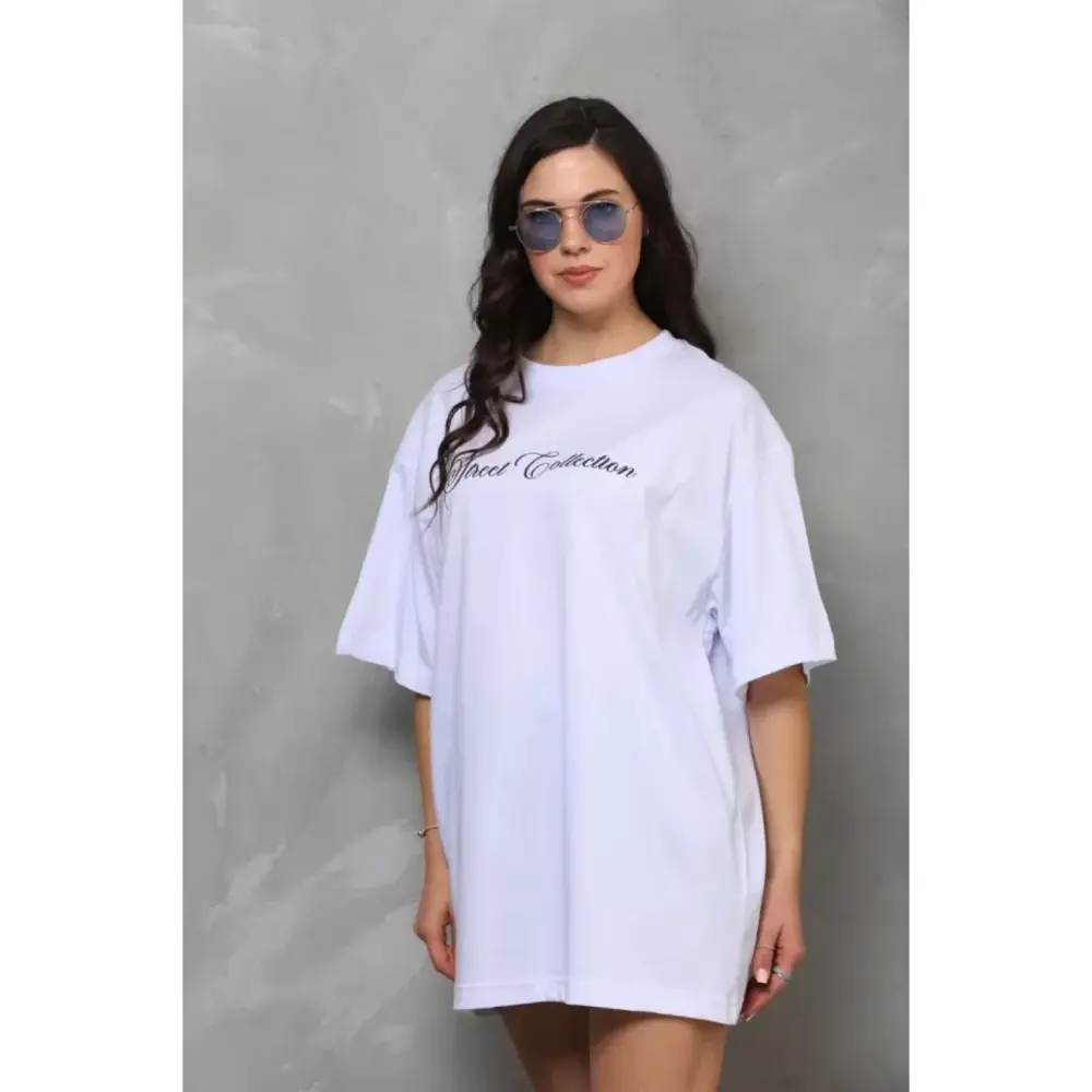Lucky Life Unisex  Bisiklet Yaka Baskılı Oversize T-Shirt - Beyaz