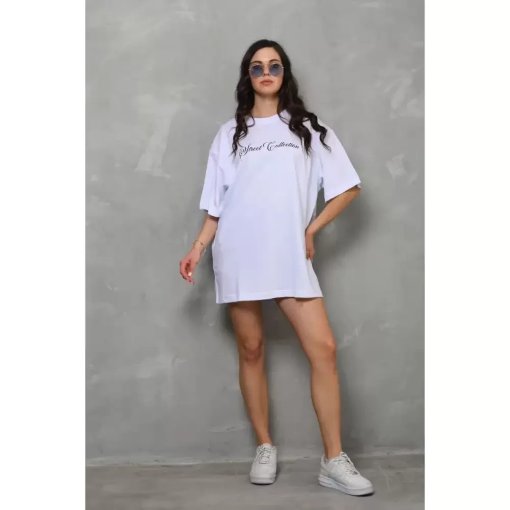 Lucky Life Unisex  Bisiklet Yaka Baskılı Oversize T-Shirt - Beyaz