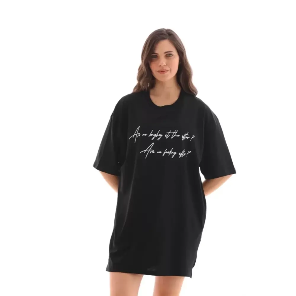 Lucky Life Unisex  Bisiklet Yaka Baskılı Oversize T-Shirt - Siyah