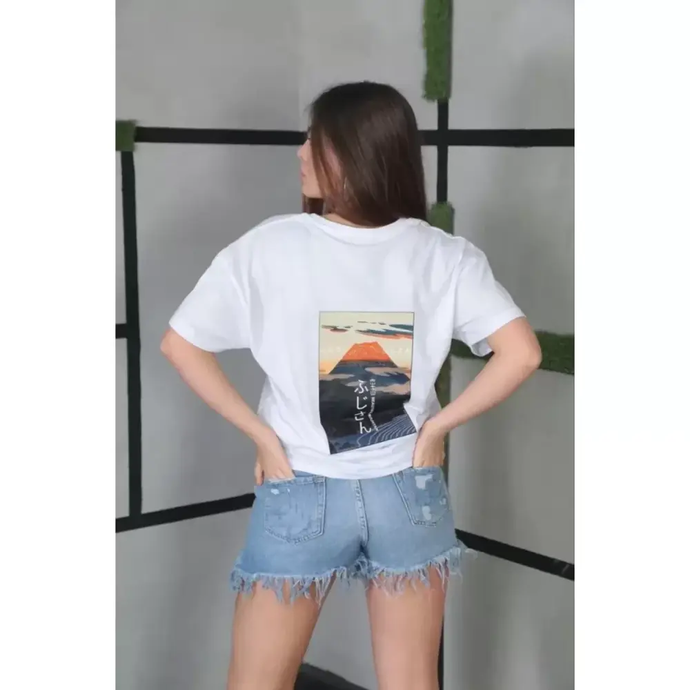Lucky Life Unisex Bisiklet Yaka Baskılı Oversize T-Shirt- Beyaz
