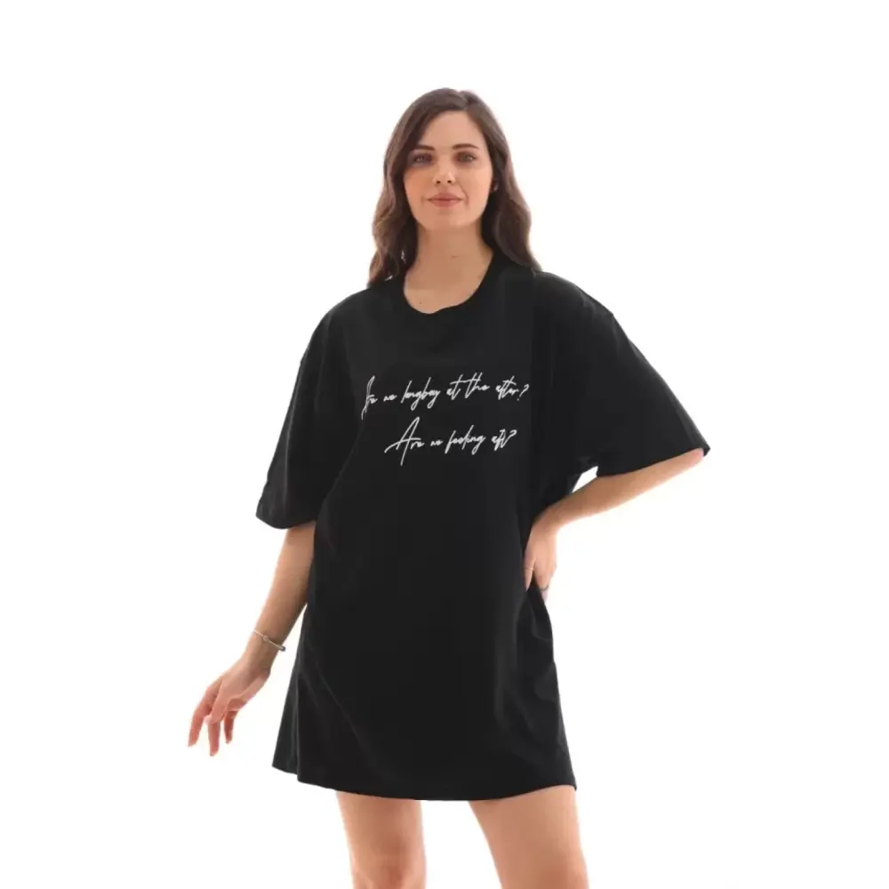 Lucky Life Unisex  Bisiklet Yaka Baskılı Oversize T-Shirt - Siyah