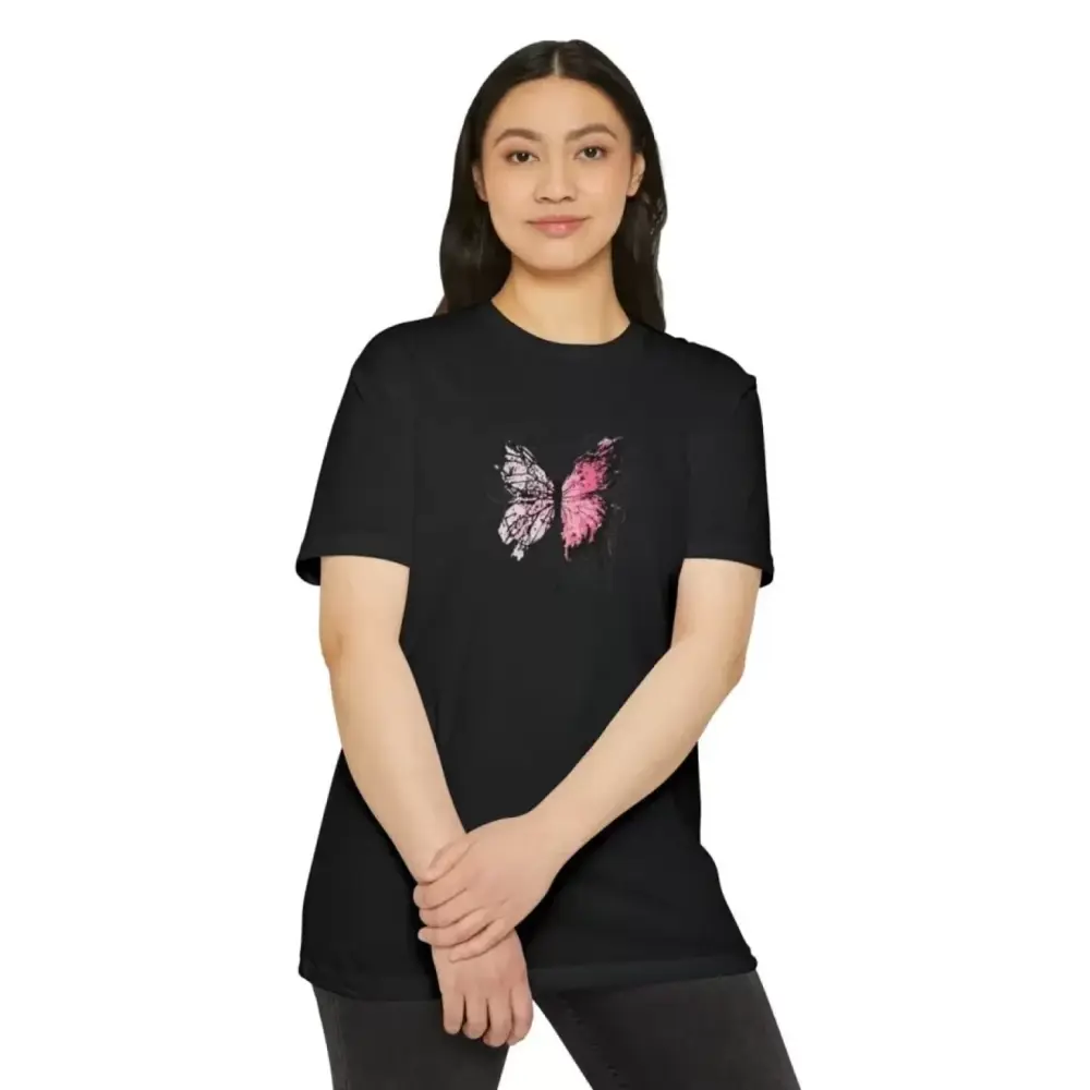 Lucky Life Unisex Bisiklet Yaka Baskılı T-Shirt - Siyah