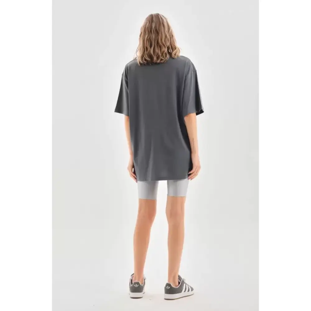 Lucky Life Unisex Taş Desenli Oversize T-Shirt - Füme