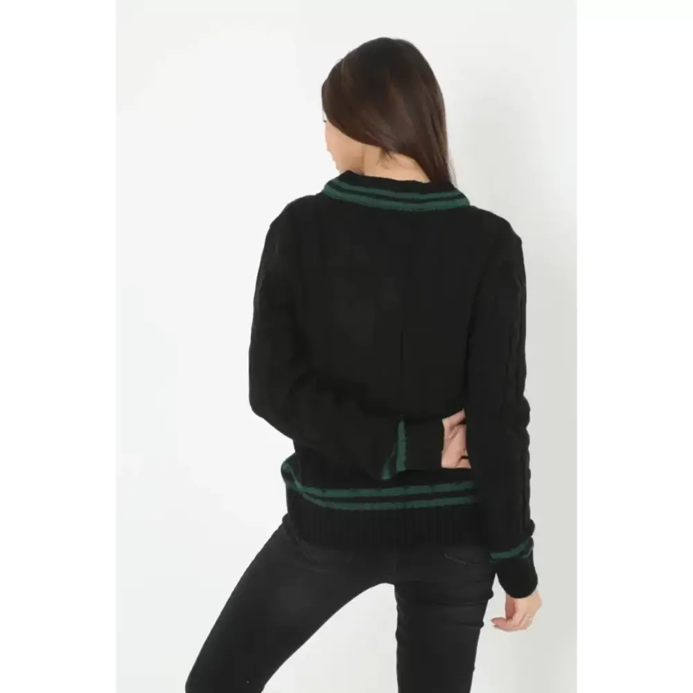 Lucky Life V Yaka Örgülü Kazak - Siyah