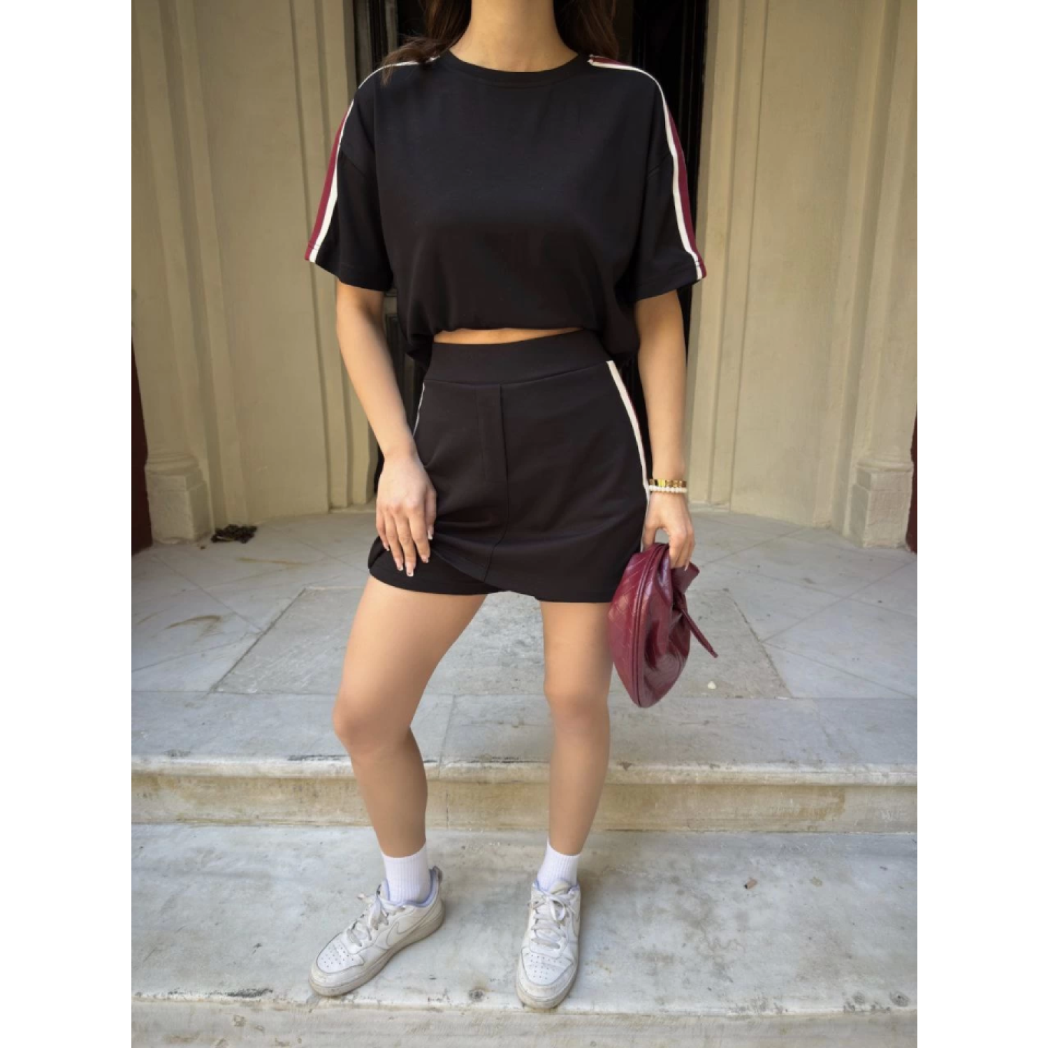 Lucky Life  Yumuşak Dokulu Kumaş Parçalı Bisiklet Yaka T-shirt Mi