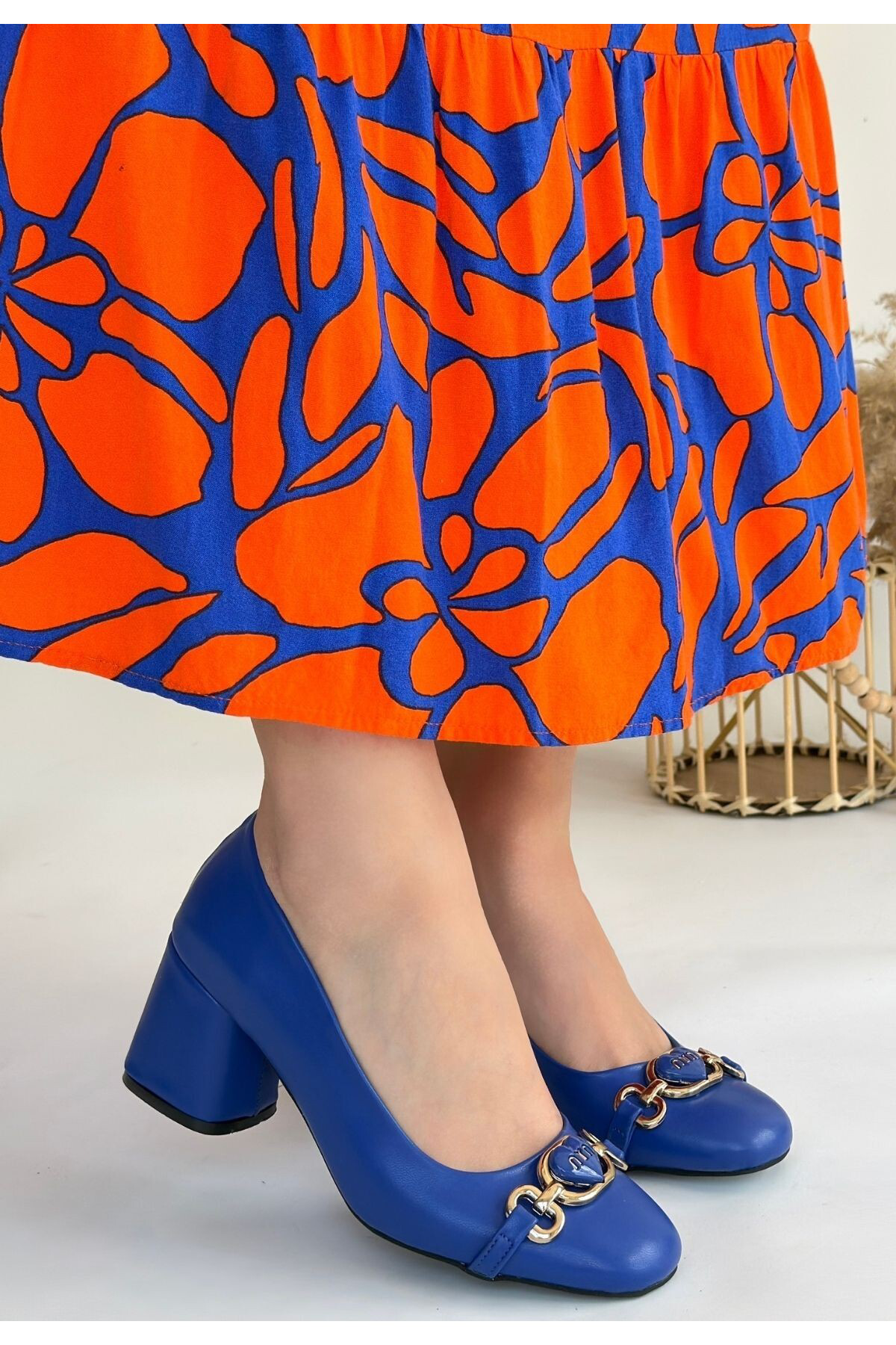 Lucky Mavi Cilt Topuklu Ayakkabı - Lisinya