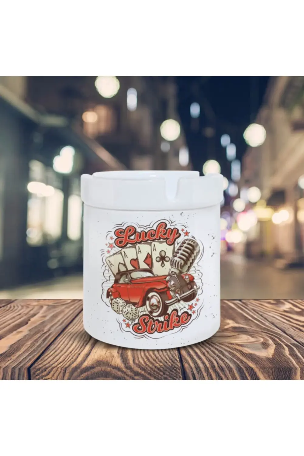 Lucky Strike Antika Araba Baskılı Küllük Seramik Kül Tablası-514