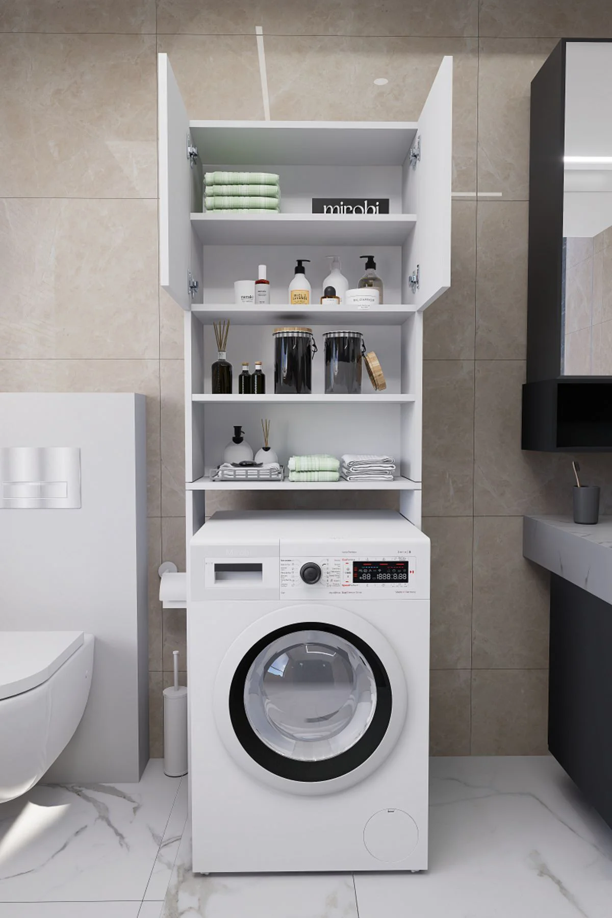 Luka Çamaşır Makinesi Üstü Çok Amaçlı Banyo Dolabı Kapaklı ve Raf
