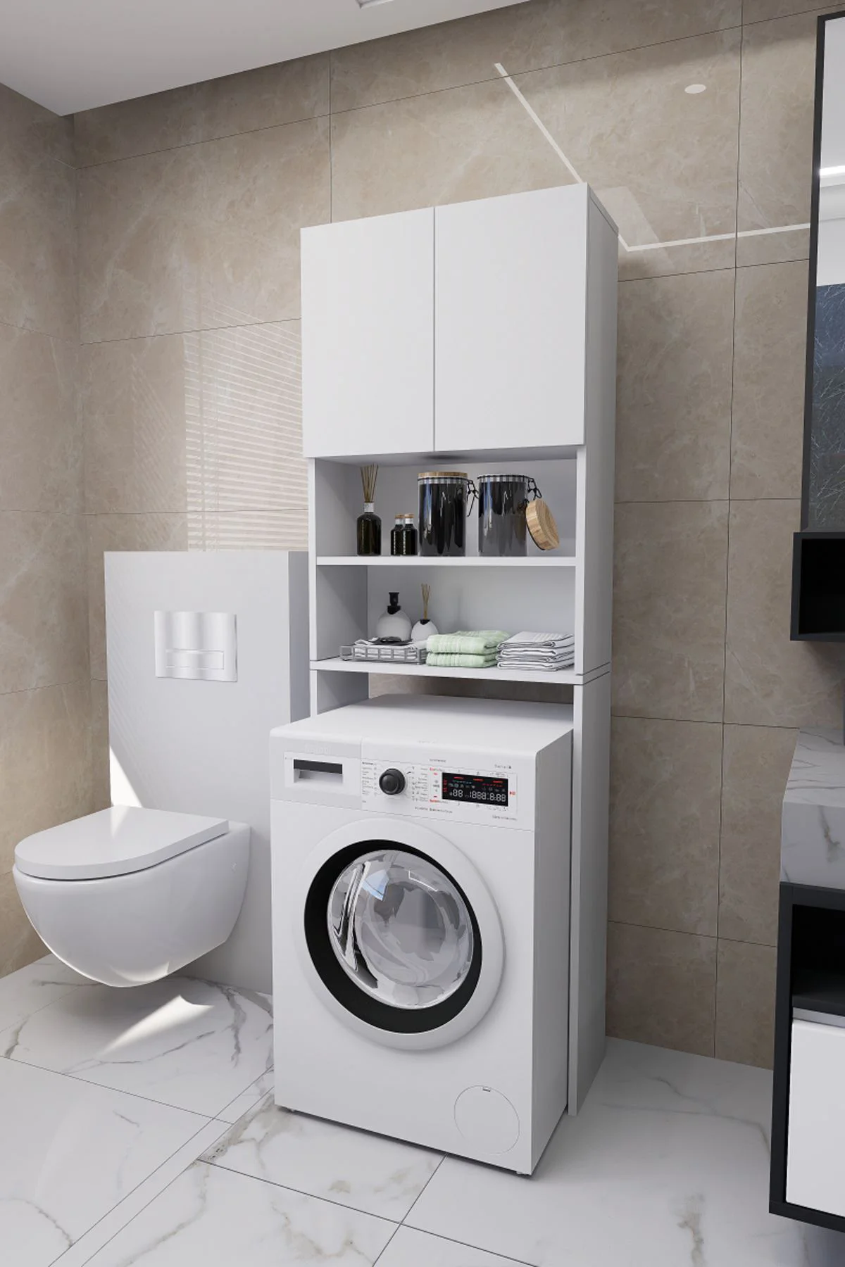 Luka Çamaşır Makinesi Üstü Çok Amaçlı Banyo Dolabı Kapaklı ve Raf