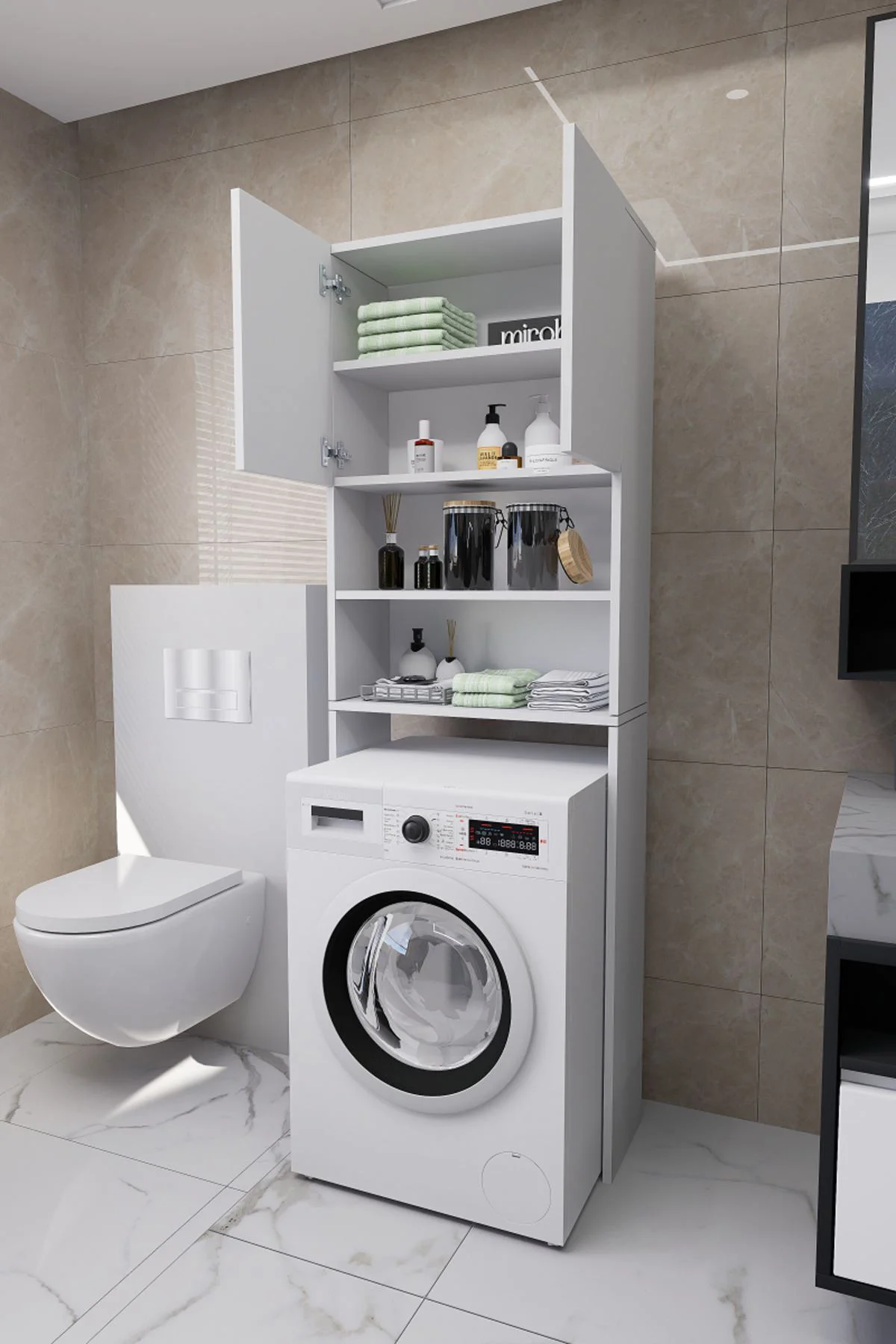 Luka Çamaşır Makinesi Üstü Çok Amaçlı Banyo Dolabı Kapaklı ve Raf