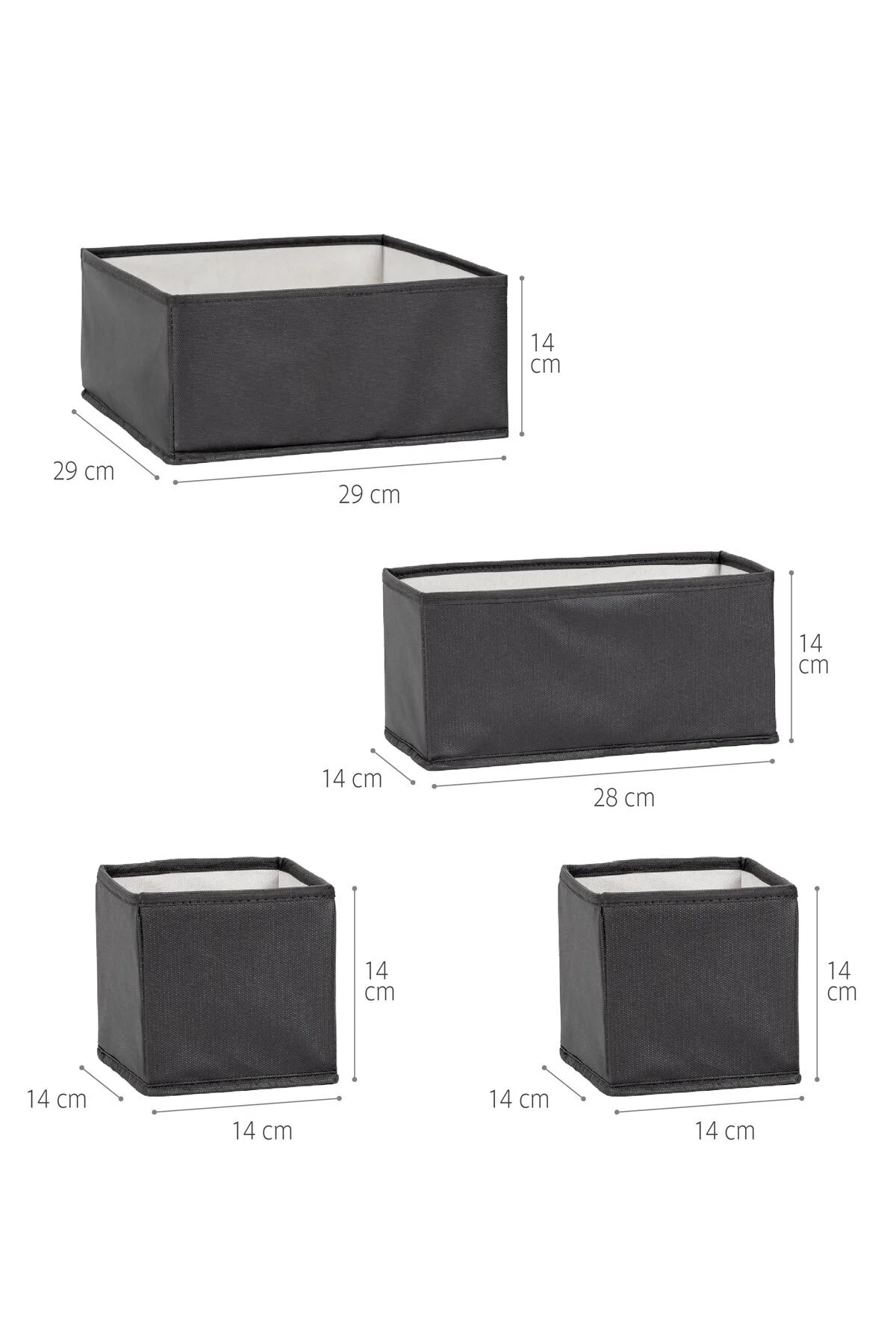 Lüks Antrasit 4'lü Çekmece ve Dolap İçi Düzenleyici Organizer Set