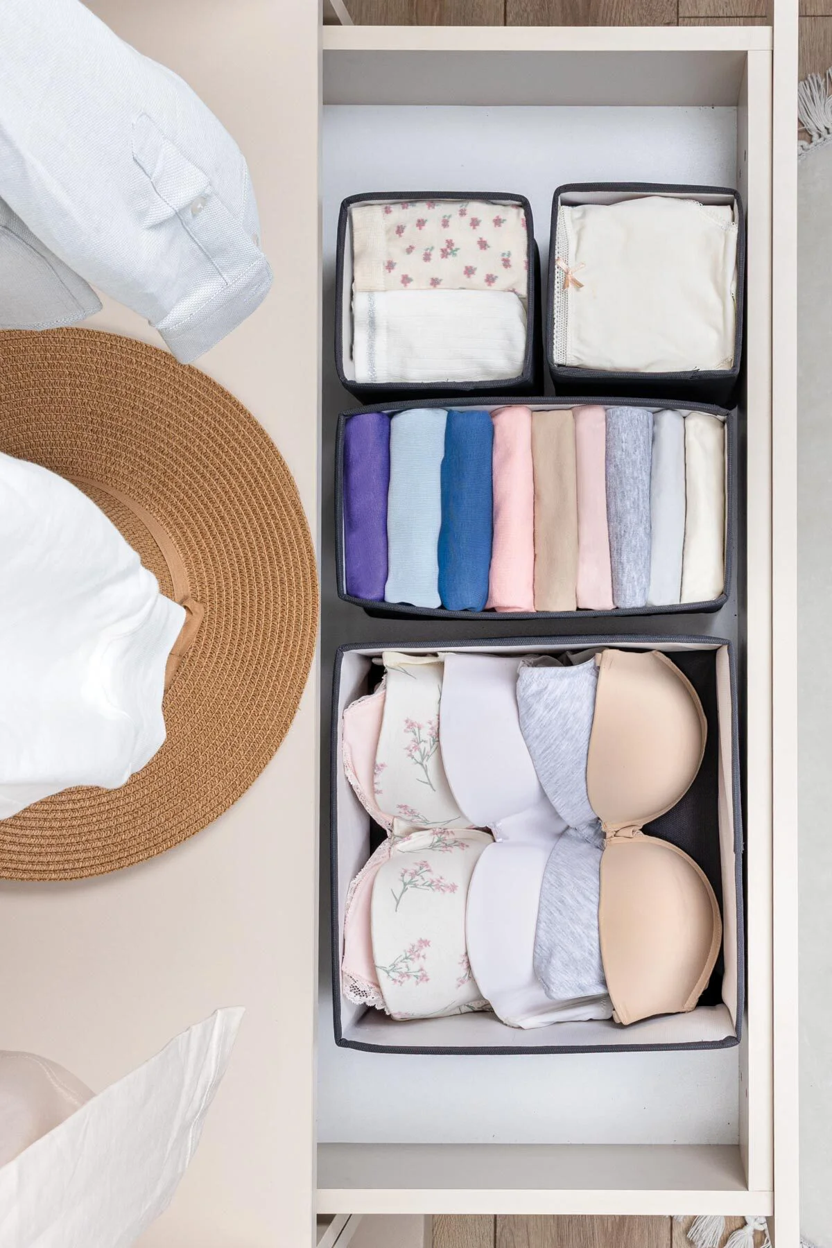 Lüks Antrasit 4'lü Çekmece ve Dolap İçi Düzenleyici Organizer Set