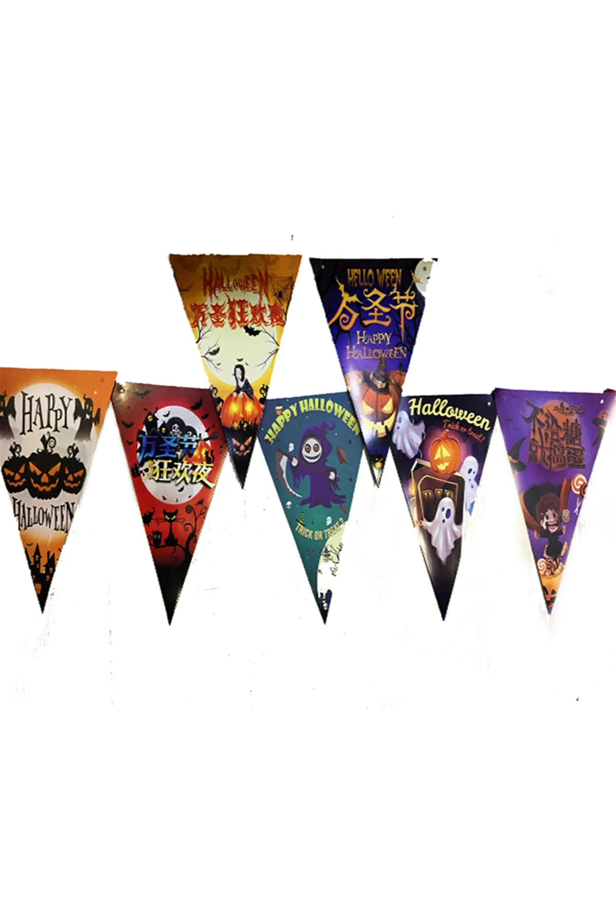 Lüks Baskılı Üçgen Model Halloween Banner Süs Bayrak 8 li  GO50607647190