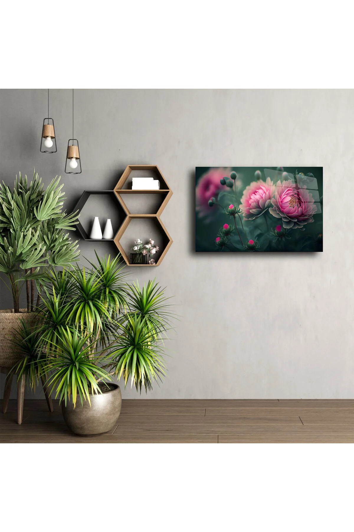 Lüks Cam Tablo Pembe Şakayık Çiçek Desenli Modern Duvar Dekoru Lüks Cam Tablo Pembe Şakayık Çiçek Desenli Modern Duvar Dekoru
