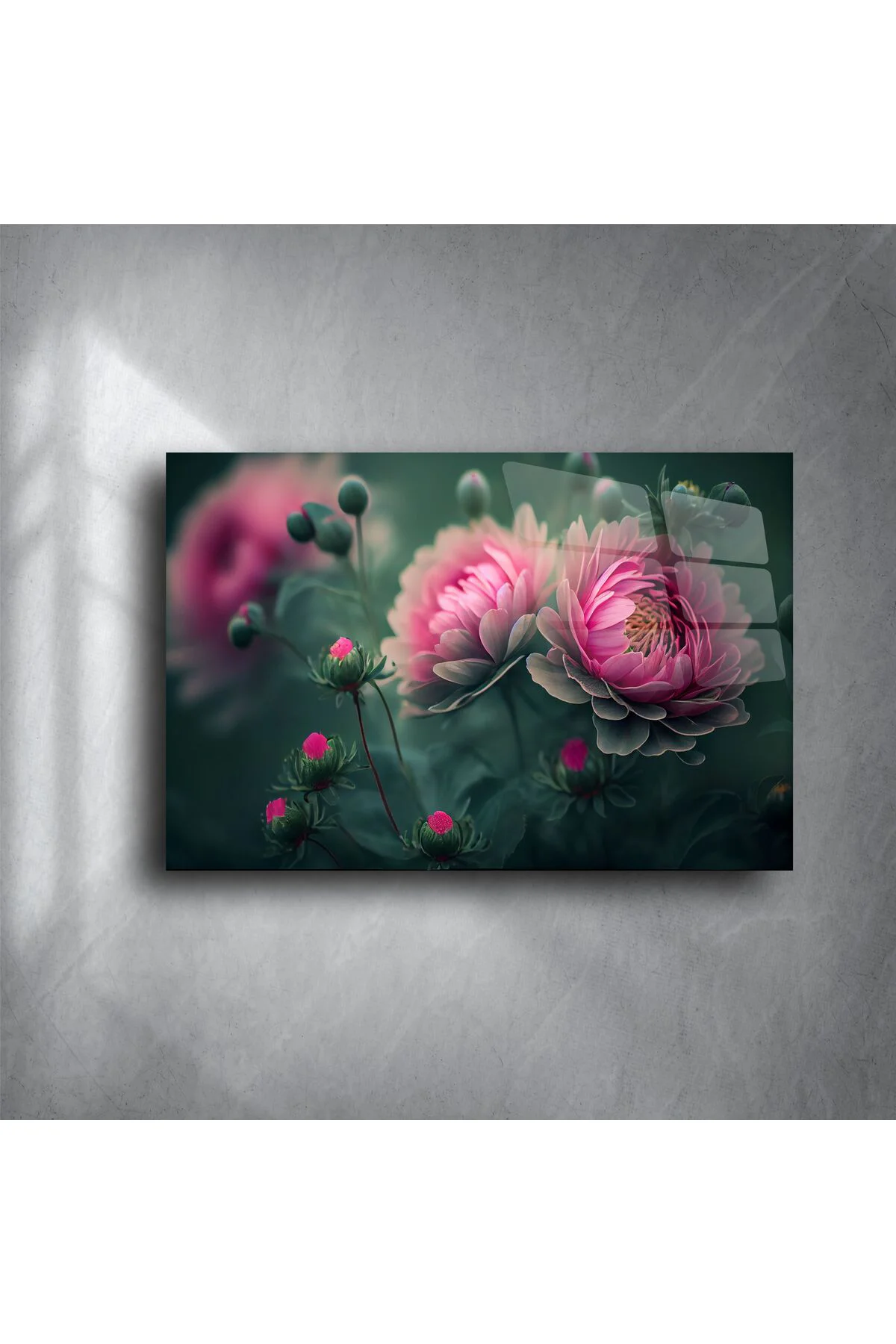 Lüks Cam Tablo Pembe Şakayık Çiçek Desenli Modern Duvar Dekoru Lüks Cam Tablo Pembe Şakayık Çiçek Desenli Modern Duvar Dekoru