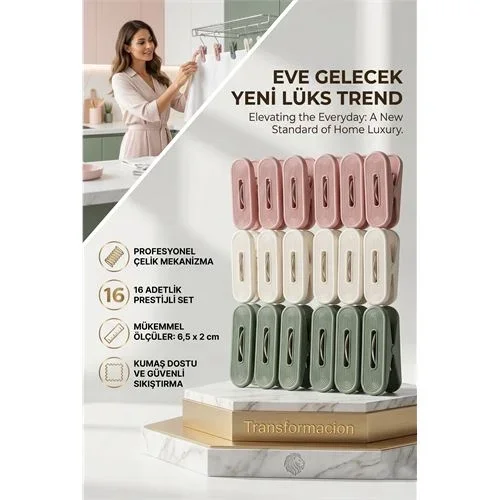 Lüks Çamaşır Mandalı Seti | 16'lı Çelik Yaylı İz Bırakmaz Profesyonel Mandal 723087 Lüks Çamaşır Mandalı Seti | 16'lı Çelik Yaylı İz Bırakmaz Profesyonel Mandal 723087