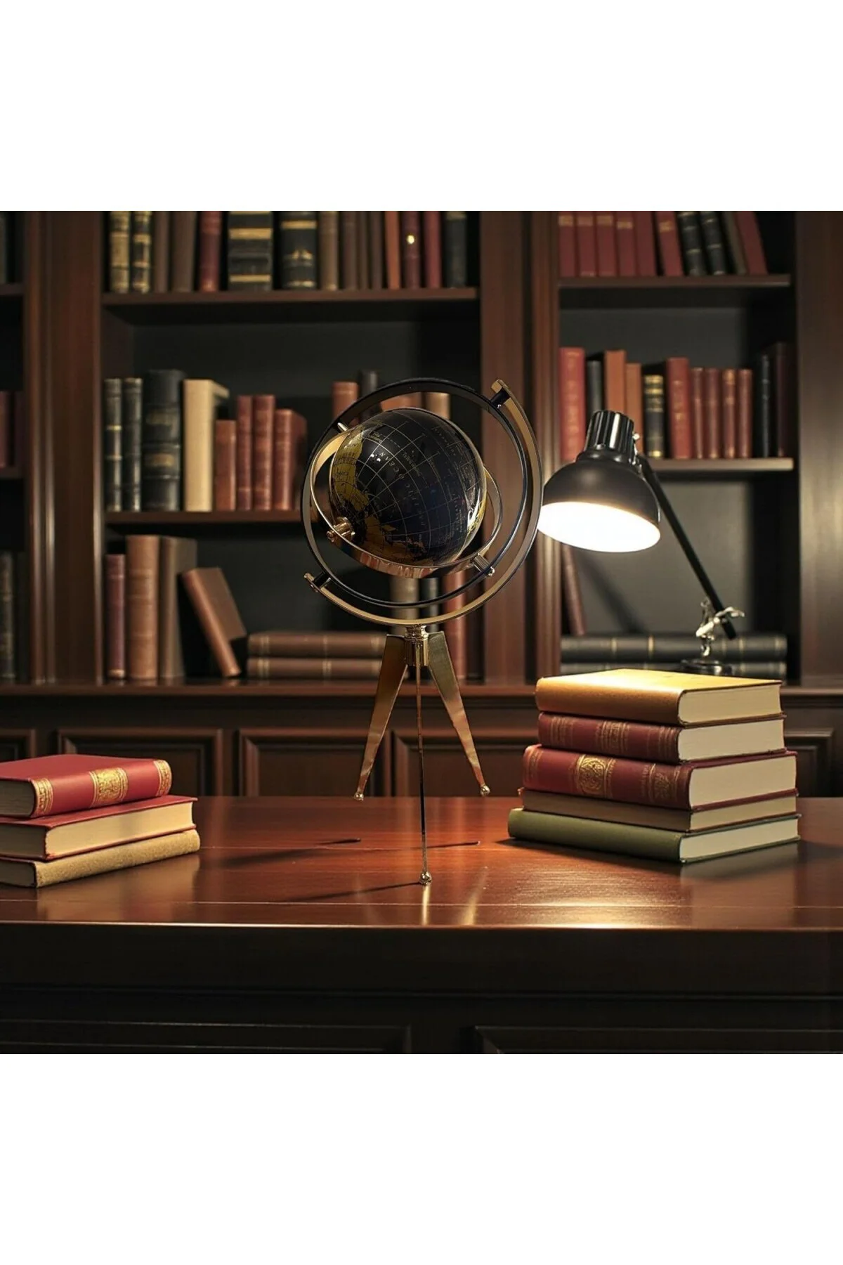 Lüks Dekoratif Dünya Küresi – Gold Detaylı Masa Üstü, Ofis & Kütüphane Dekoru