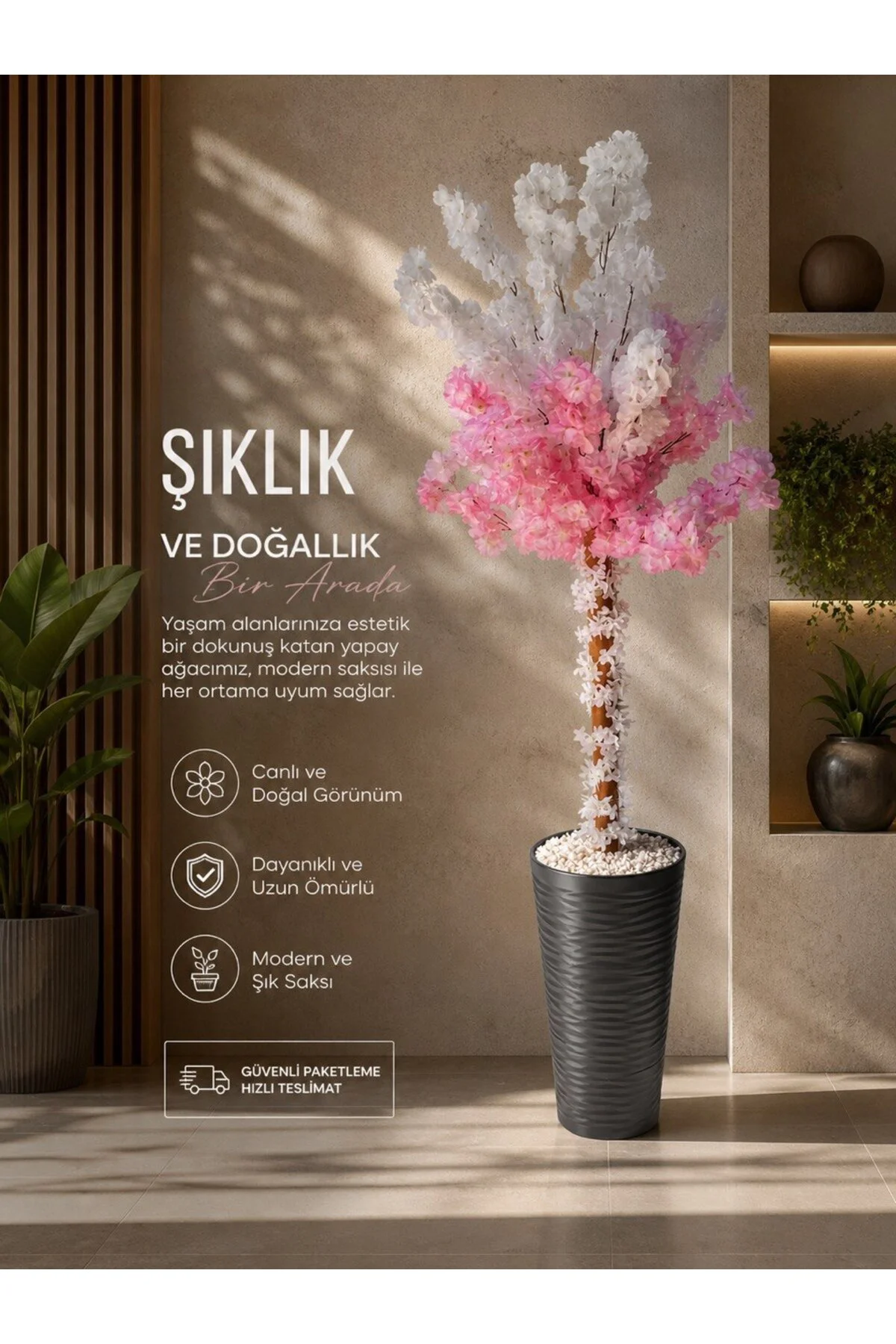 Lüks Dekoratif Yapay Bahar Dalı Ağacı - Antrasit Dalgalı Uzun Sak