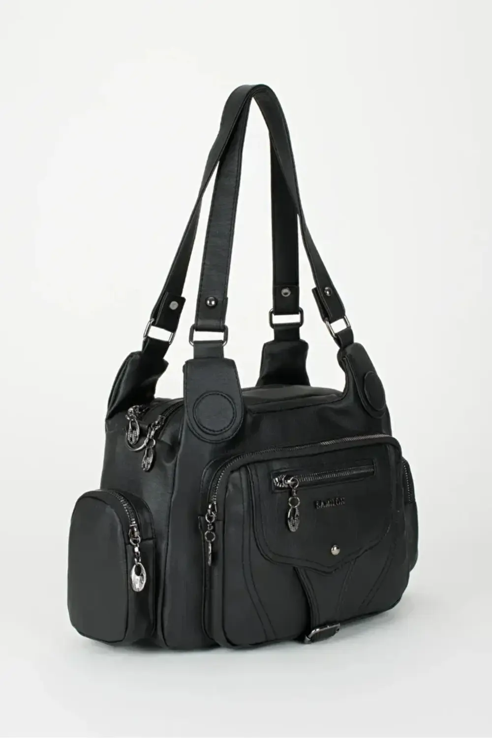 Lüks Figürlü Bölmeli Siyah Çanta