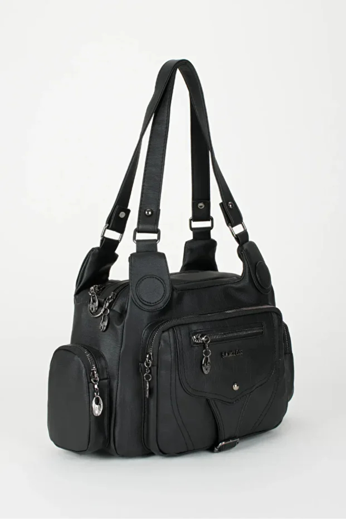 Lüks Figürlü Bölmeli Siyah Çanta