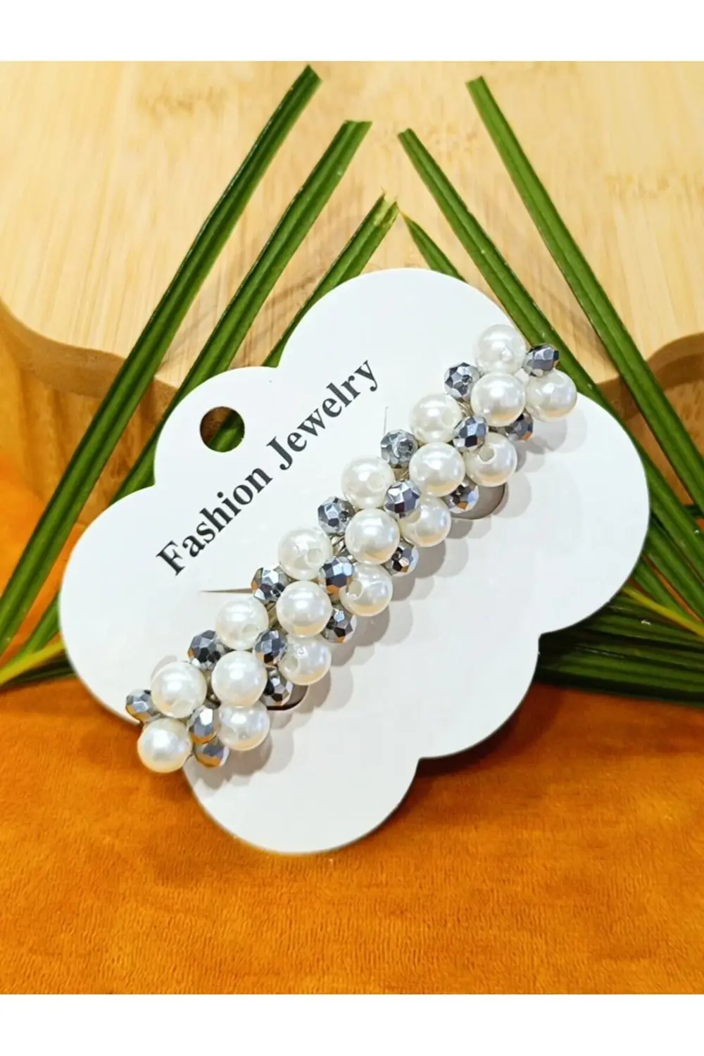 Lüks Figürlü İncili Gümüş Klips Toka