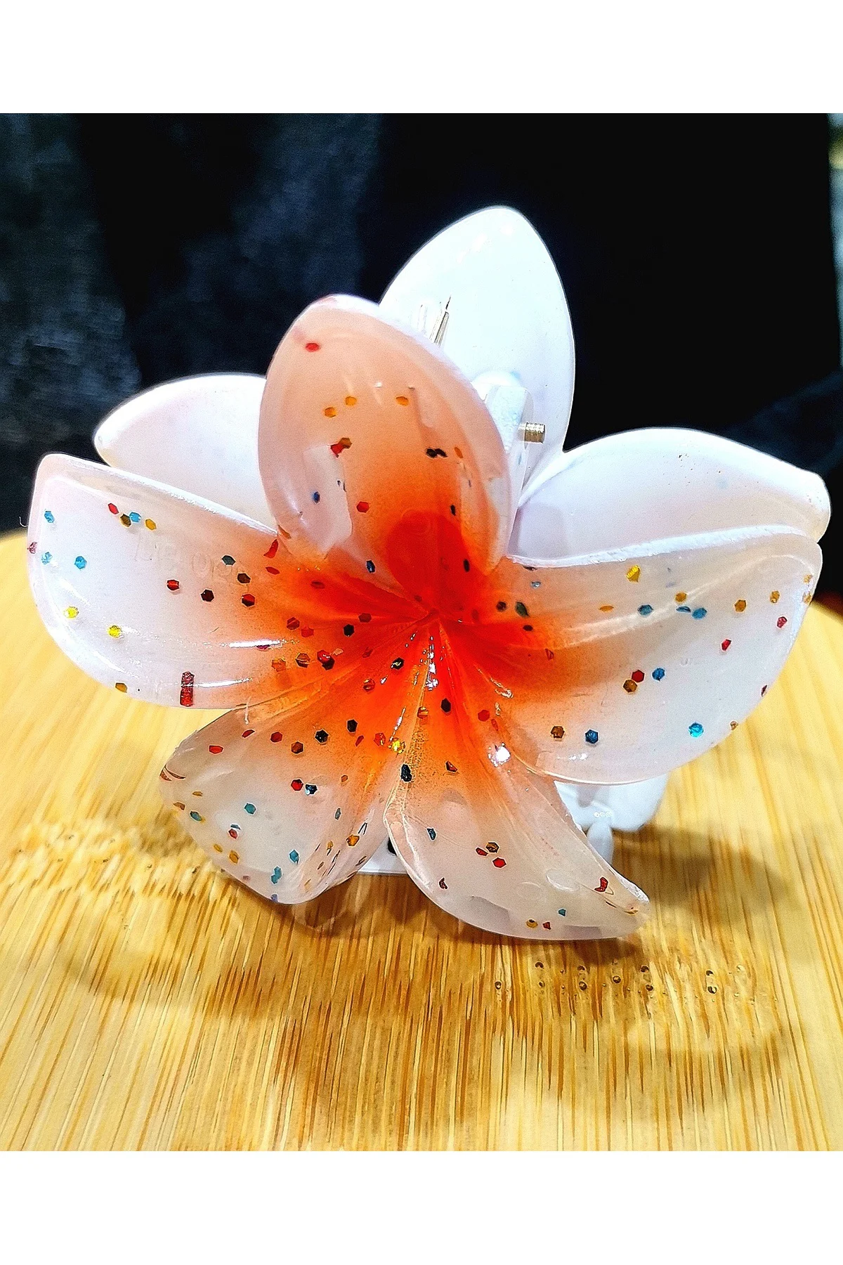 Lüks Figürlü Parıltılı Küçük Turuncu Lotus Toka