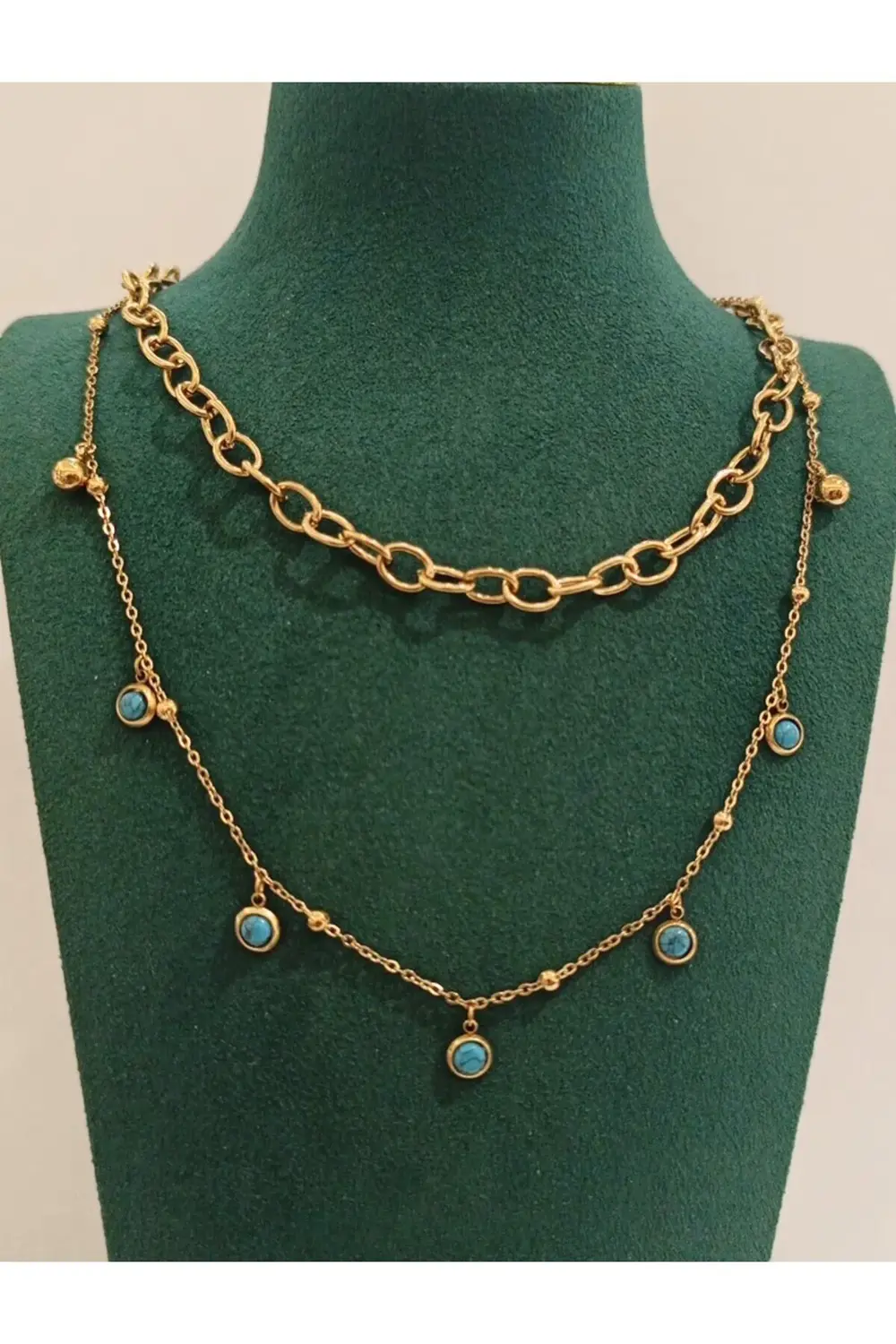 Monalisa Home Lüks Gold Renk Çift Zincir Figürlü Gösterişli Kolye