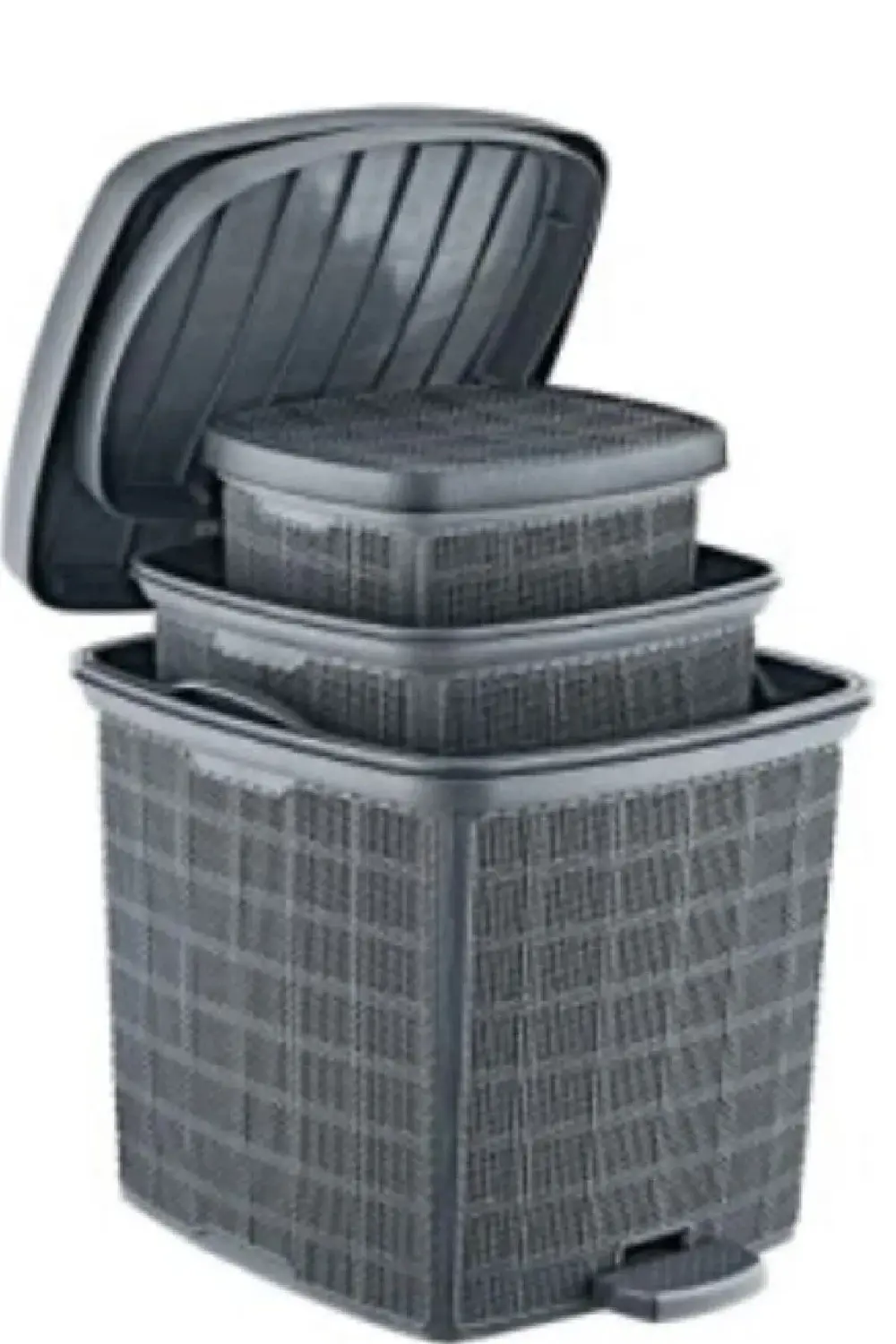 Lüks Jute 3lü Pedallı Çöp Kovası Seti 6-12-23 Lt Ak 608