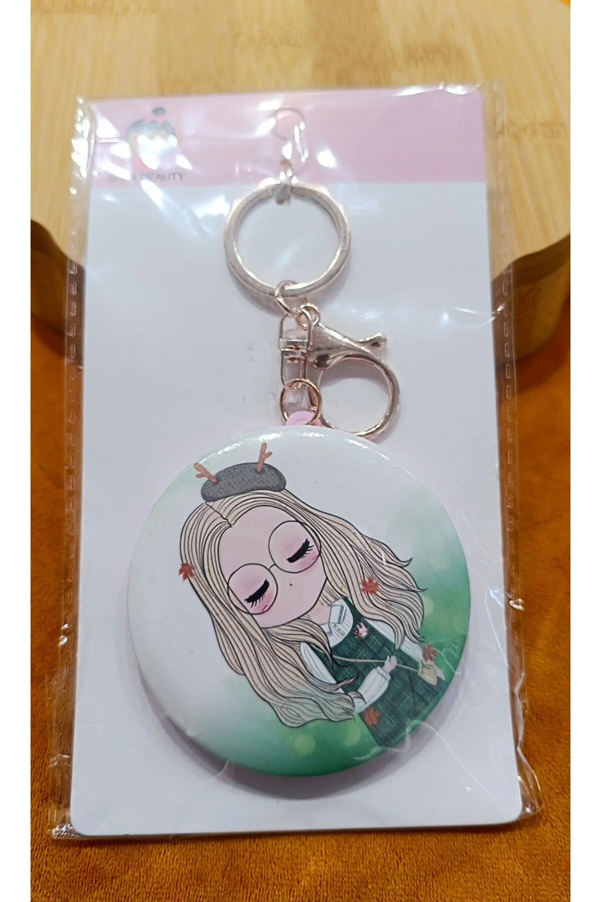 Lüks Küçük Boy Figürlü Çift Taraflı Anahtarlıklı Ayna