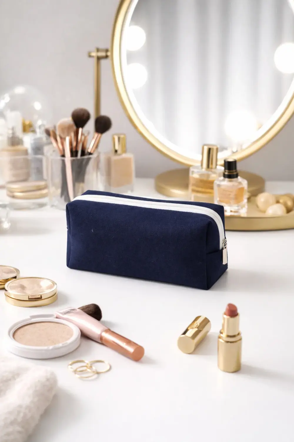 Lüks Lacivert Kot Makyaj ve Kozmetik Seyahat Çantası