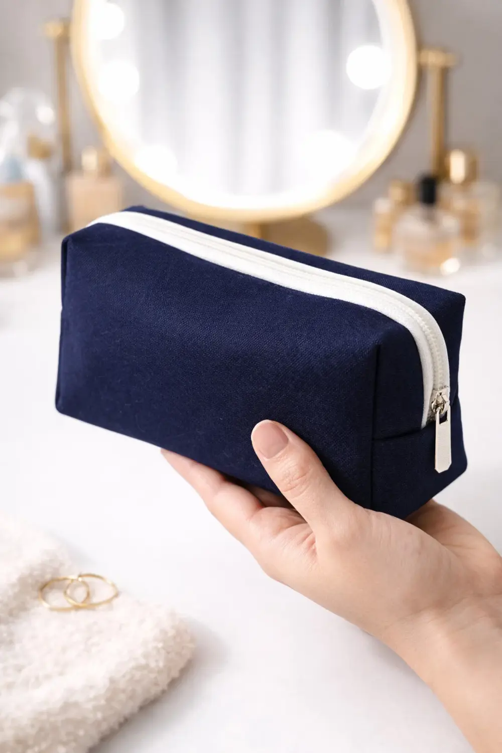 Lüks Lacivert Kot Makyaj ve Kozmetik Seyahat Çantası