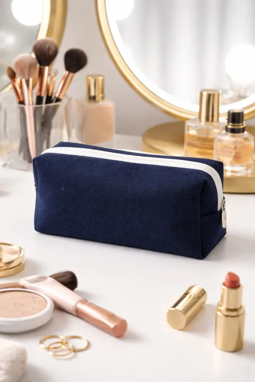 Lüks Lacivert Kot Makyaj ve Kozmetik Seyahat Çantası