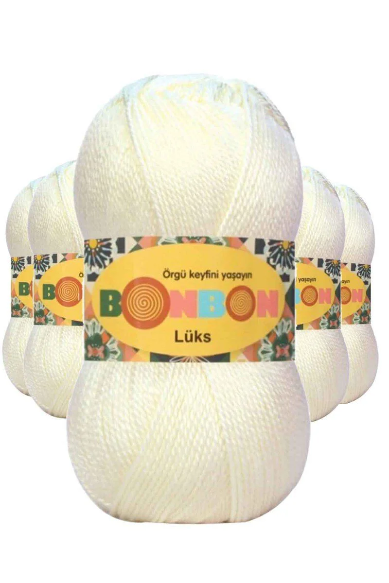 Lüks Patik İpi Yünü Ekru 5'li Set – %100 Akrilik, 240m, Nako Bonbon Lüks Kalite