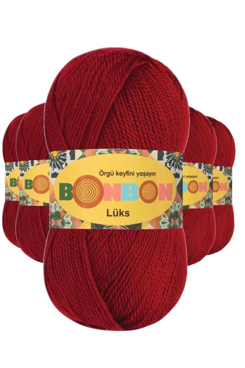 Lüks Patik İpi Yünü Koyu Kırmızı 5'li Set - %100 Akrilik Bonbon Yün (240m x 5 Yumak) Fiyatı, Yorumları ve Özellikleri