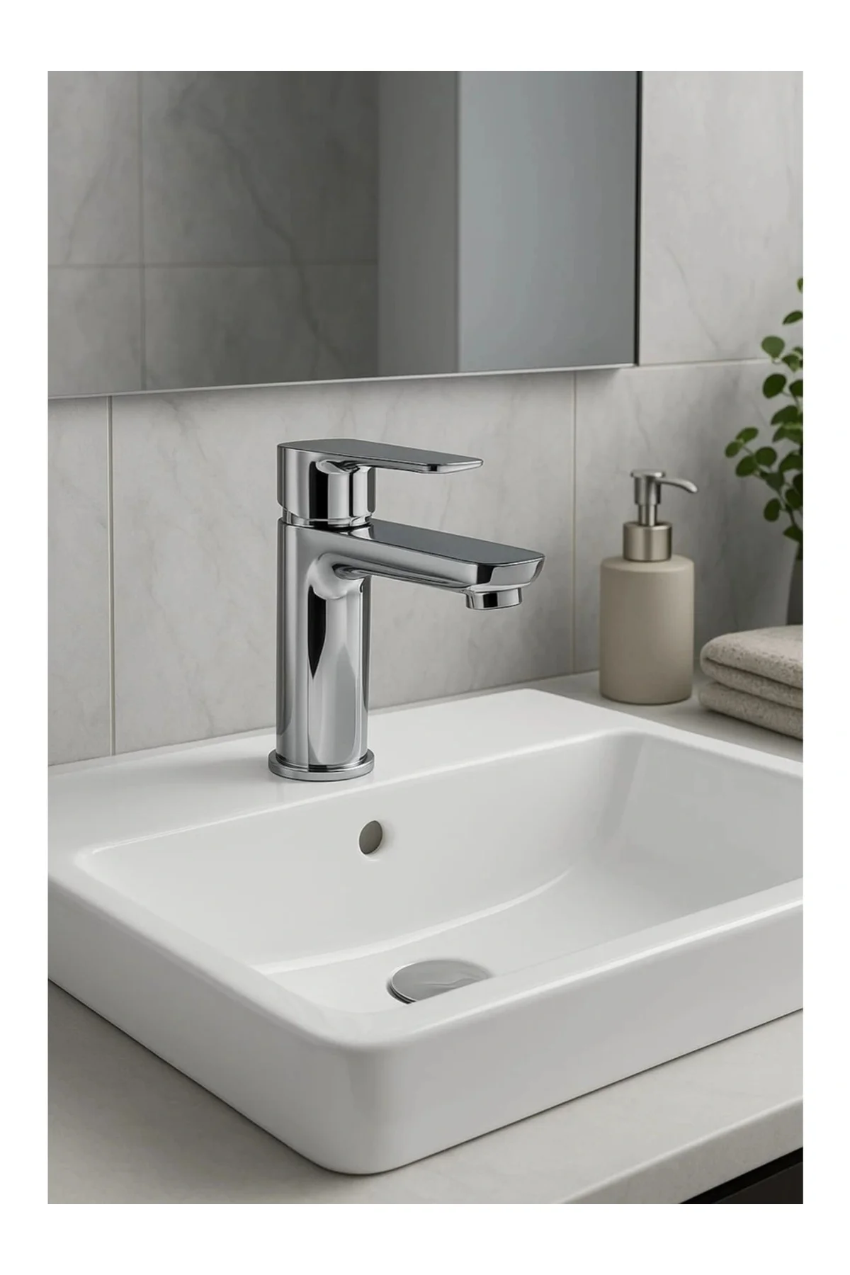 Lüks Sabit Lavabo Bataryası Tek Kollu Musluk – Su Tasarruflu Bany