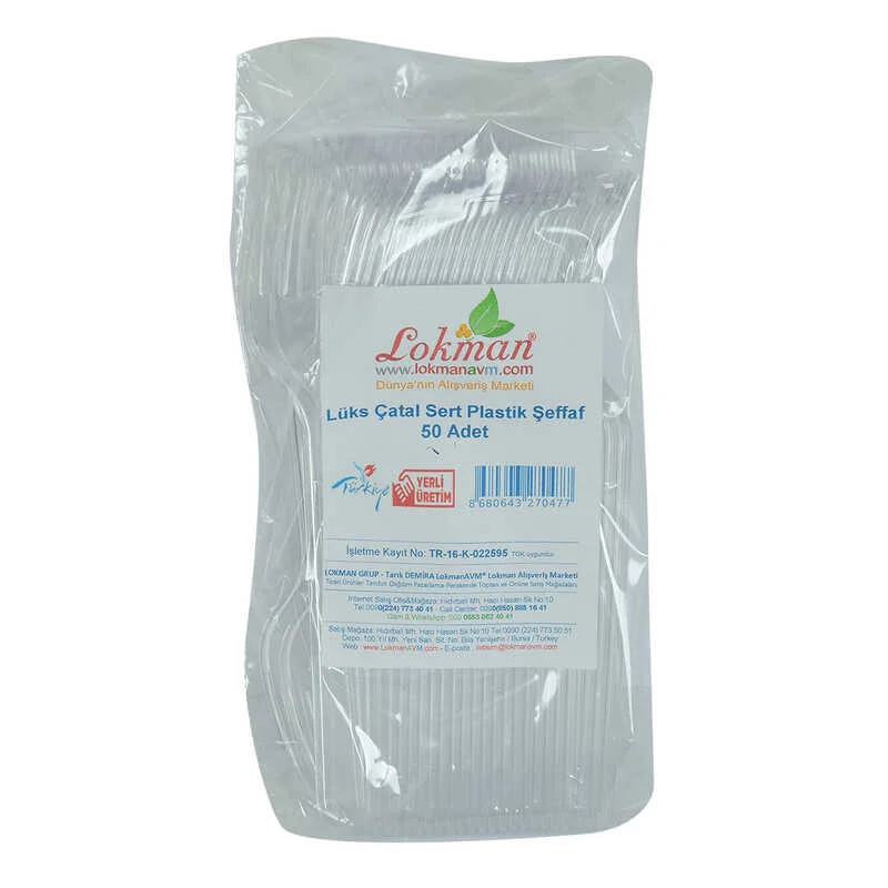 Lüks Şeffaf Çatal Seti – 50 Adet Sert Plastik Tek Kullanımlık Çatal