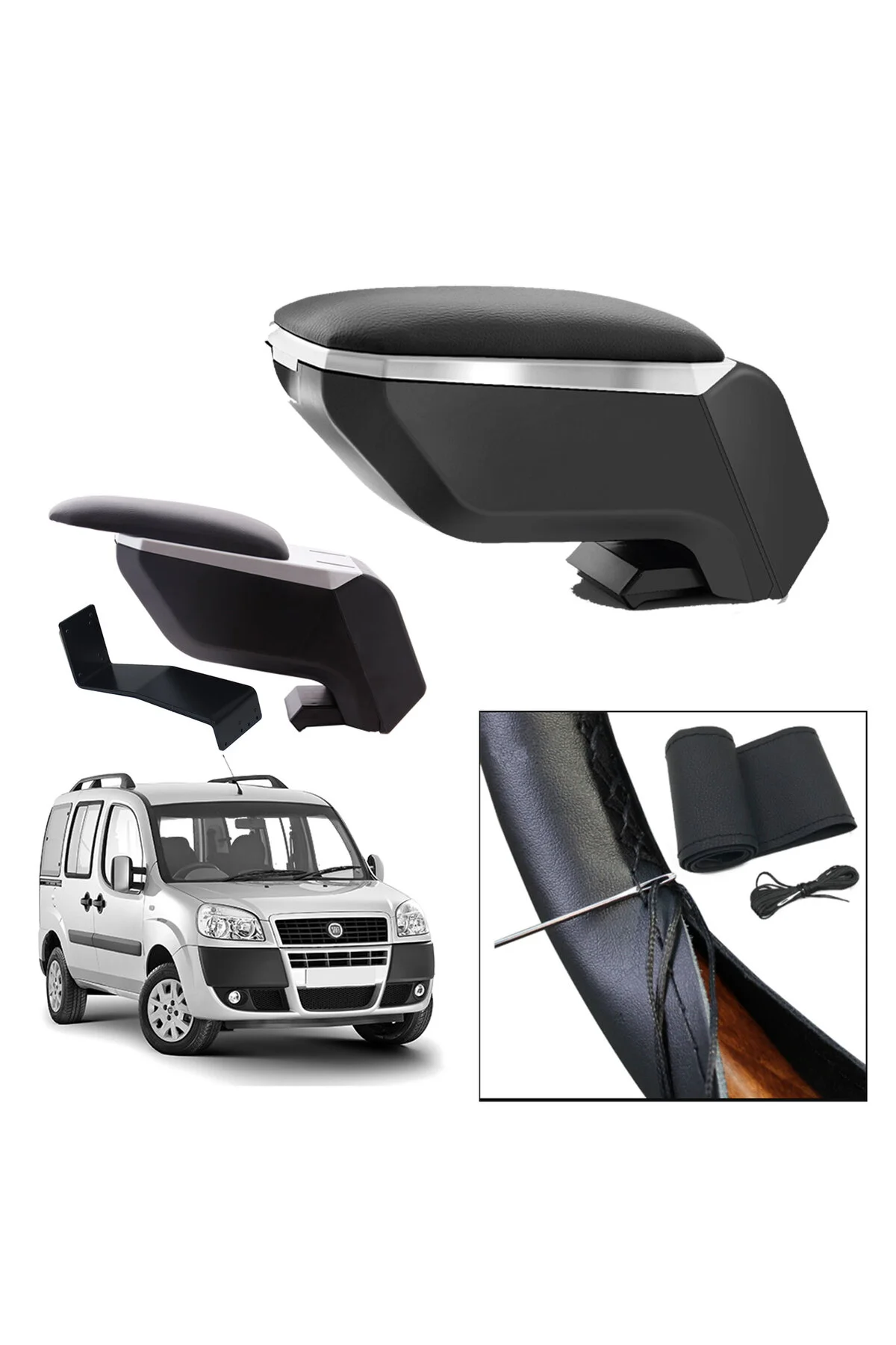 Lüks Set Fiat Doblo 2005 Delmesiz Çelik Ayaklı Gri-Siyah Kolçak Kol Dayama, Direksiyon Kılıfı Fiyatı, Yorumları ve Özellikleri