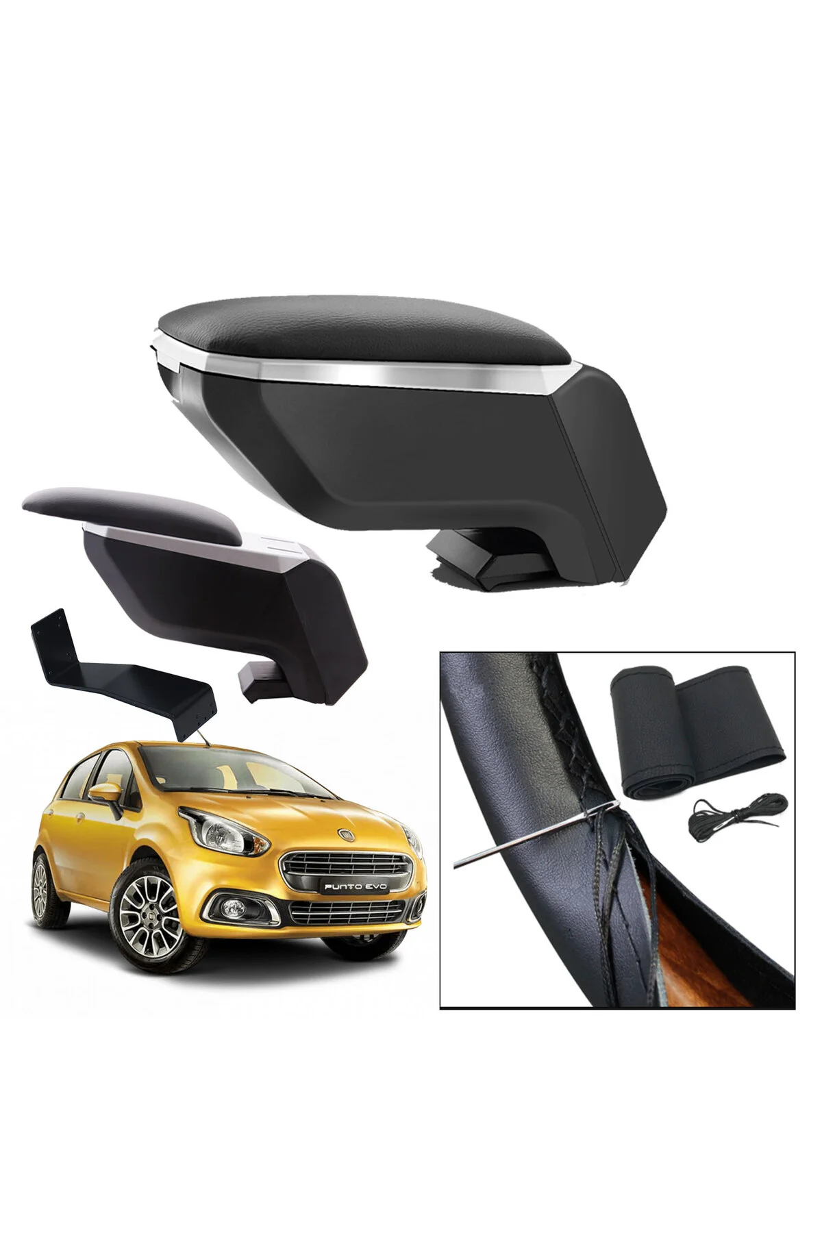 Lüks Set Fiat Punto Evo 2013 Delmesiz Çelik Ayaklı Gri-Siyah Kolç
