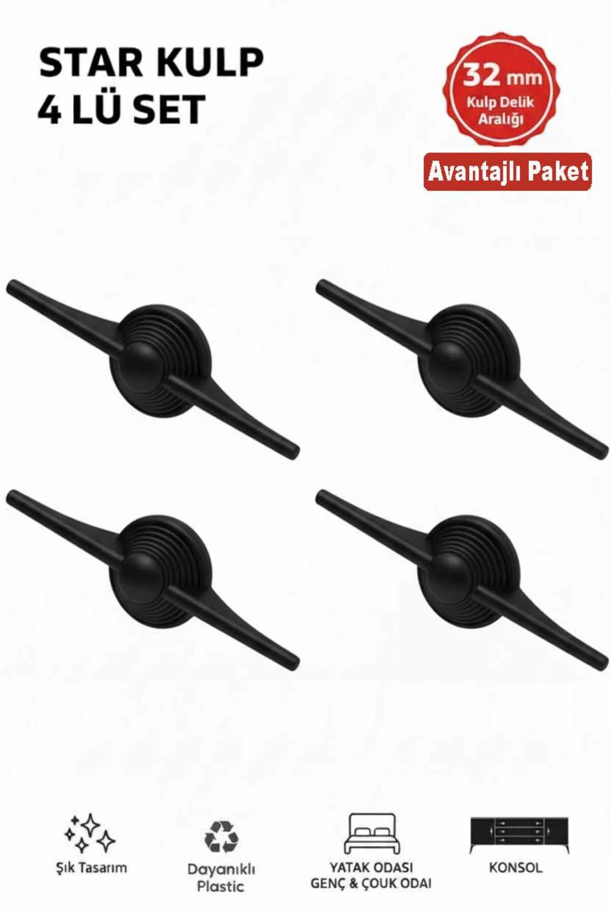 LÜKS STAR KULP (32mm) 4 Adet Mobilya,Yatak Odası, TV ünitesi,Çocu