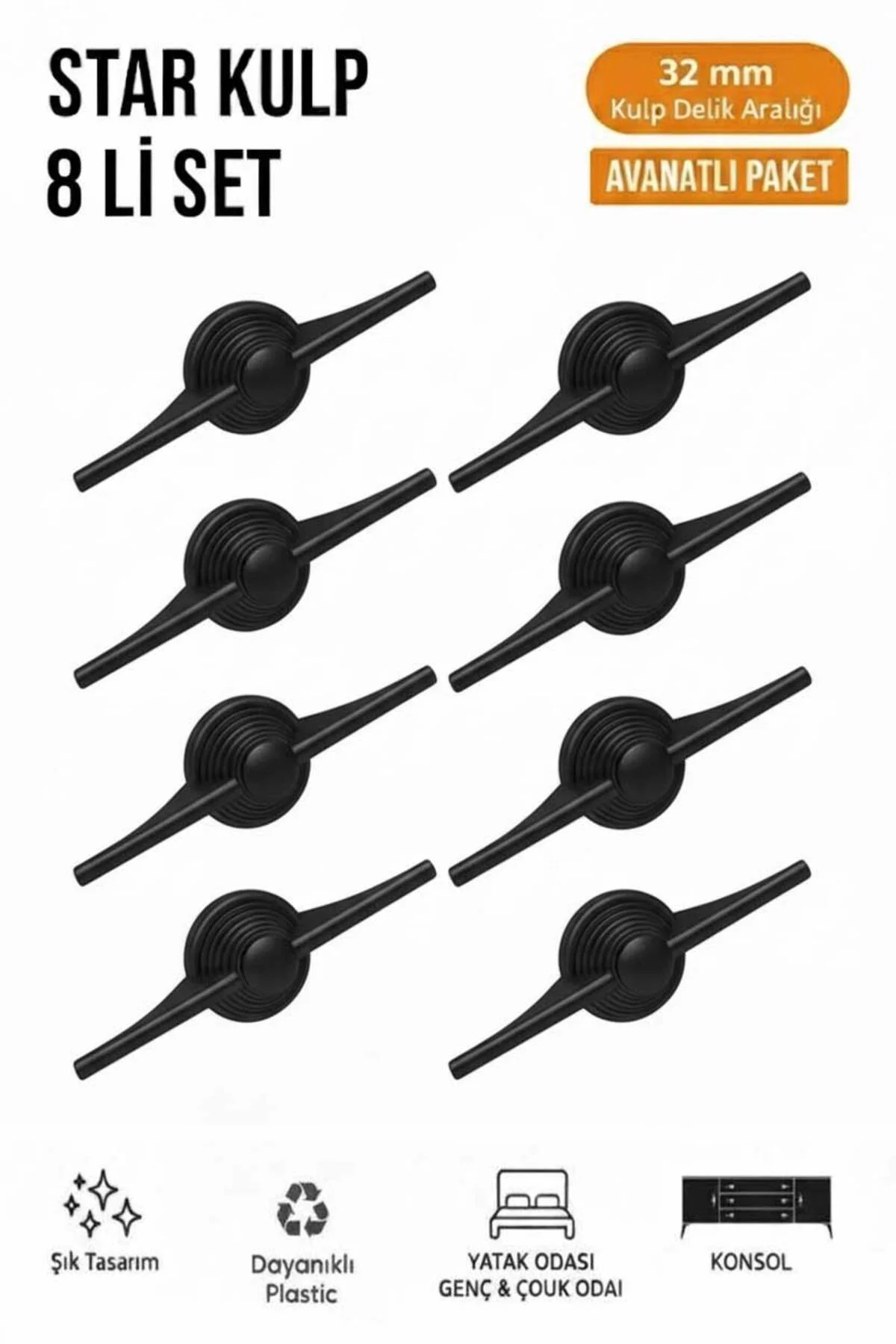 LÜKS STAR KULP (32mm) 8 Adet Mobilya,Yatak Odası, TV ünitesi,Çocu