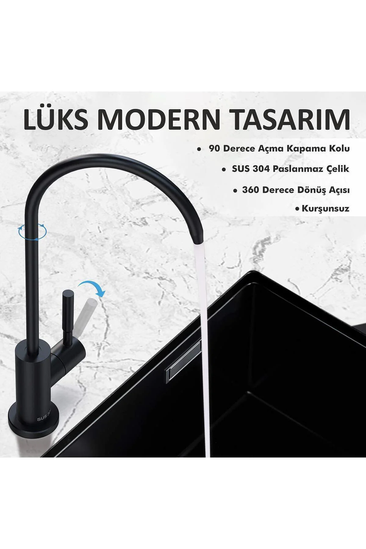Lüks Su Arıtma Musluğu Mat Siyah Paslanmaz Lüks Su Arıtma Musluğu Mat Siyah Paslanmaz
